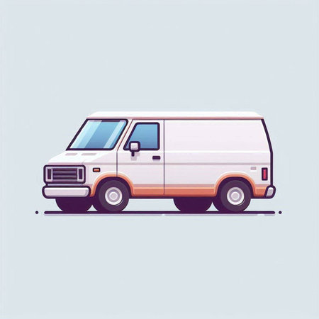 White van on the road. Vector illustration in a flat style.のイラスト素材