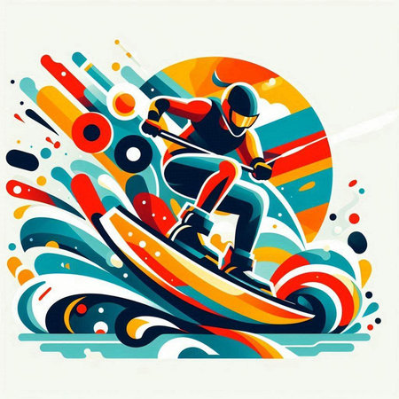 Water skiing. Vector illustration of a man on a water ski.のイラスト素材