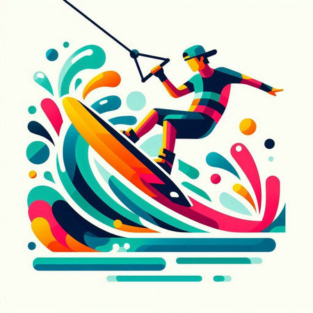 Skateboarder riding on a colorful background. Vector illustration.のイラスト素材