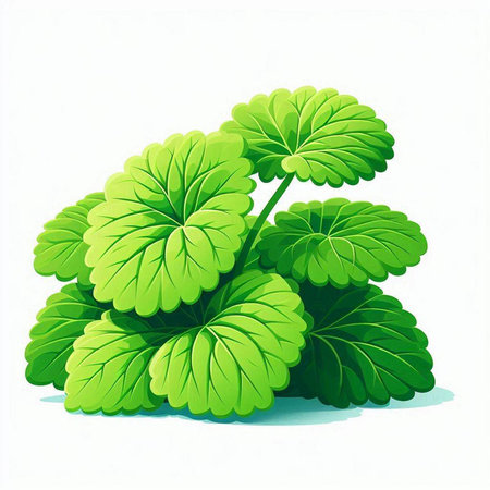 Green leaves on a white background with a shadow. Illustration.のイラスト素材