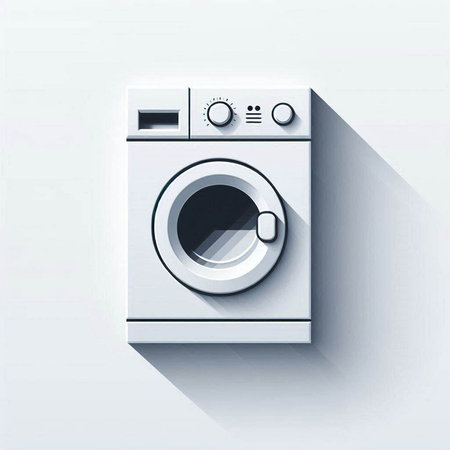 Paper cut Washer icon isolated on white background. Washing machine icon. Clothes washer - laundry machine. Home appliance symbol. Paper art style. Vector Illustrationのイラスト素材