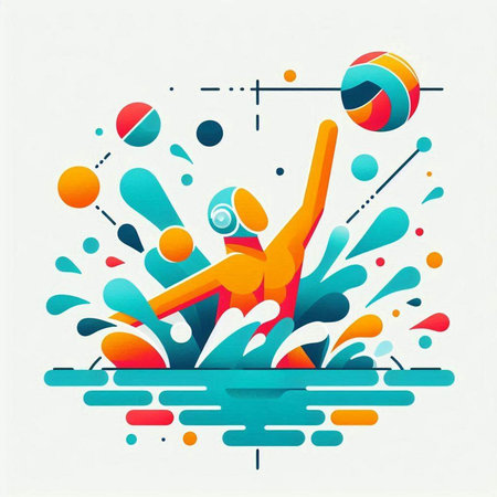 Vector illustration of a water polo player with ball and splash.のイラスト素材