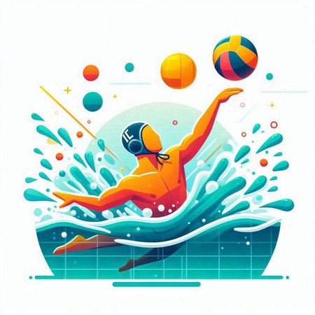 Vector illustration of a swimmer with a volleyball in his hands.のイラスト素材