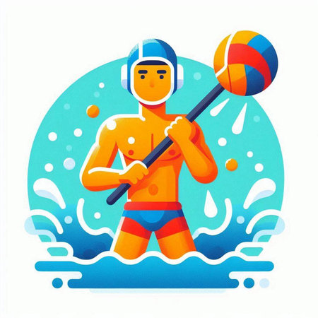 Water polo player in action. Water polo player vector illustration.のイラスト素材