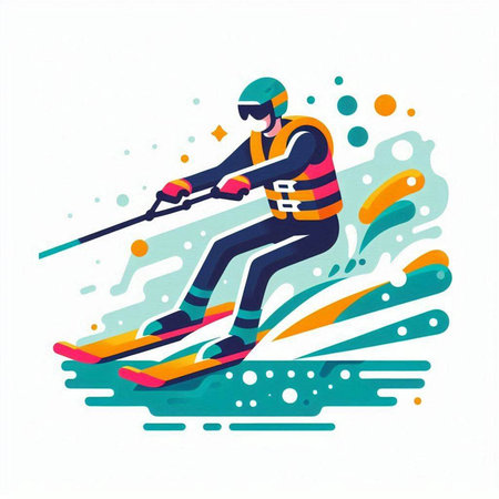 Skiing, extreme sports, vector illustration. Flat style.のイラスト素材
