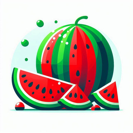 Watermelon slice with water drops. Vector illustration in cartoon style.のイラスト素材