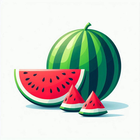 Watermelon isolated on white background. Vector illustration in flat style.のイラスト素材