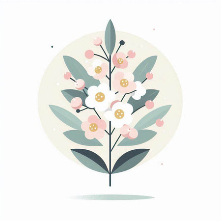 Cute floral vector illustration in pastel colors on white background.のイラスト素材