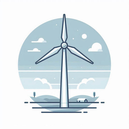 Wind turbine on the background of the sea. Flat style vector illustration.のイラスト素材