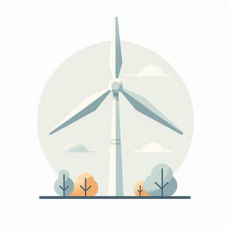 Wind turbines. Alternative energy source. Vector illustration in flat style.のイラスト素材