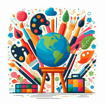 Back to school and education concept. Art supplies. Vector illustration.のイラスト素材