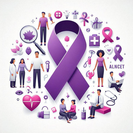 Breast cancer awareness concept with pink ribbon and icons. Vector illustration.のイラスト素材