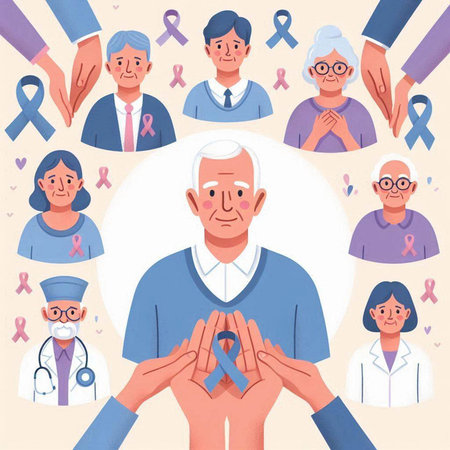 Breast Cancer Awareness Month Vector Concept. Doctor, Nurse, Patient, Doctor, Nurse, Senior Man, Woman. Healthcare And Medicineのイラスト素材