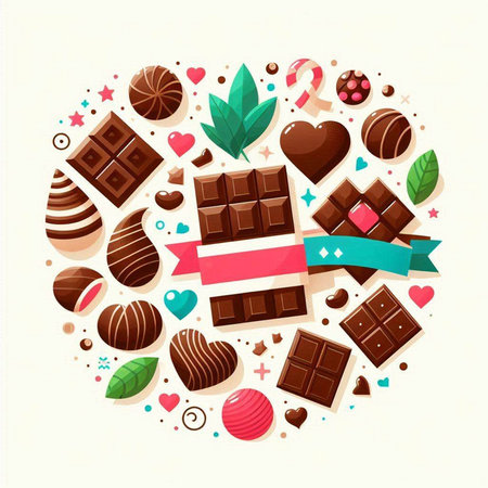 Valentine's day background with chocolate candies. Vector illustration.のイラスト素材