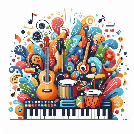 Musical instruments background. Colorful vector illustration for your design.のイラスト素材