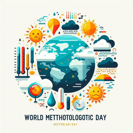 World meteorology day poster with flat icons in circle shape. Vector illustrationのイラスト素材