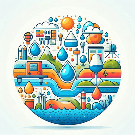 Vector illustration of a water park in the form of a circle.のイラスト素材