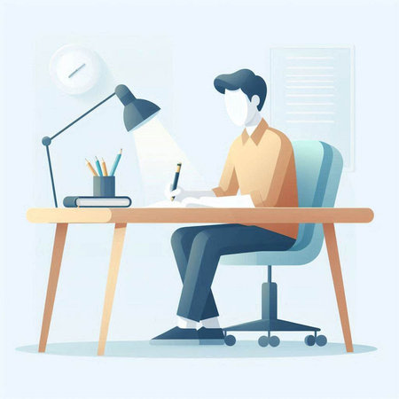 Businessman working in office. Vector illustration in a flat style.のイラスト素材