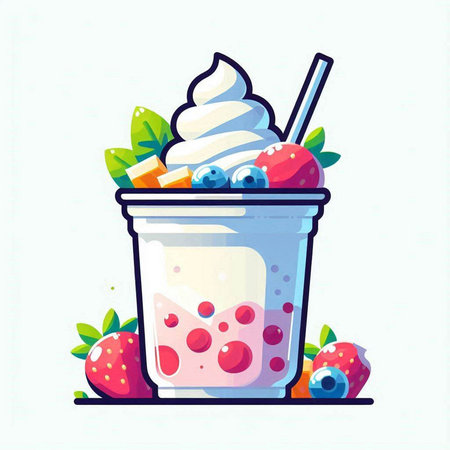 Milkshake with berries. Vector illustration in flat cartoon style.のイラスト素材