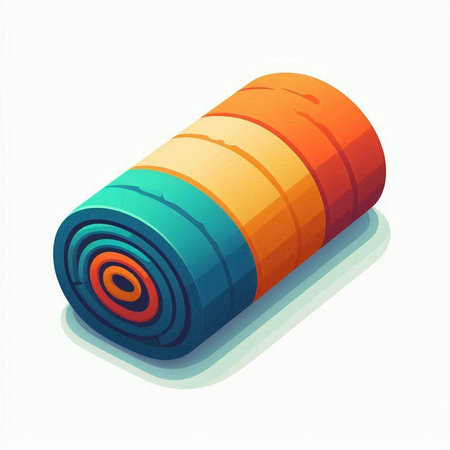 Vector illustration of a rolled orange and blue yoga mat isolated on white backgroundのイラスト素材