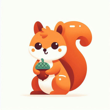 Cute squirrel holding acorn. Vector illustration in cartoon style.のイラスト素材