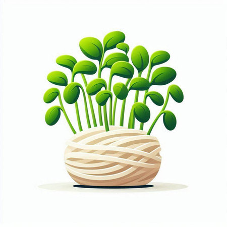 Microgreens in a pot isolated on white background. Vector illustration.のイラスト素材