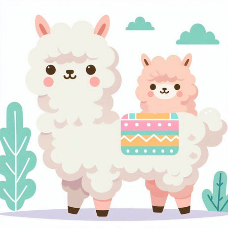 Cute cartoon alpaca. Vector illustration isolated on white background.のイラスト素材