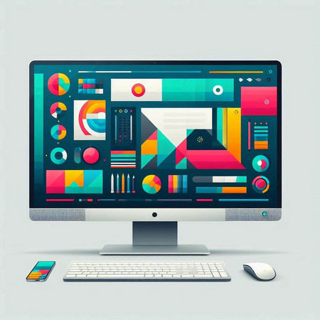 Computer screen with colorful geometric elements. Vector illustration. Eps 10.のイラスト素材