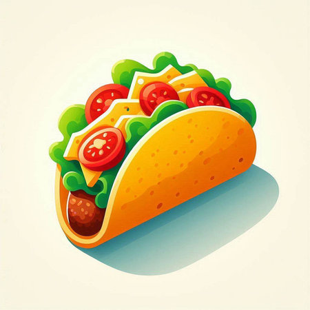 Taco with meat and vegetables. Fast food. Vector illustration.のイラスト素材