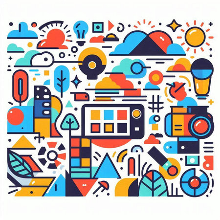 Colorful vector illustration in flat linear style with thin line art design elements for web and printのイラスト素材