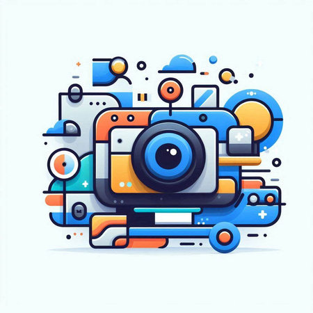 Retro camera with colorful abstract background. Vector illustration. Eps 10.のイラスト素材