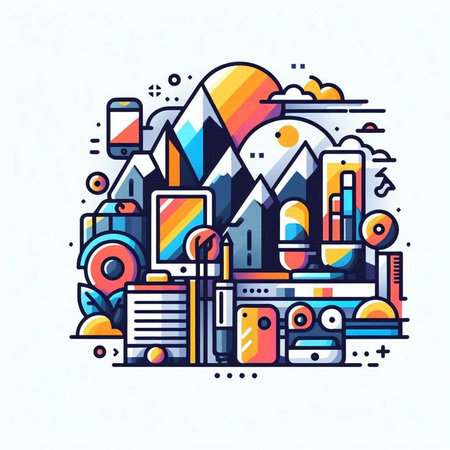 Travel and tourism concept. Vector thin line art illustration of modern flat design travel and tourism.のイラスト素材
