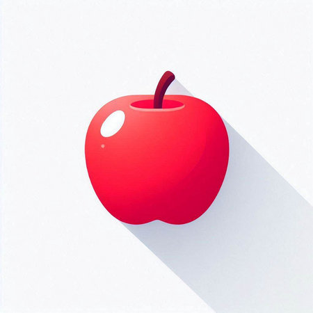 Red apple with long shadow on white background. Vector Illustration.のイラスト素材