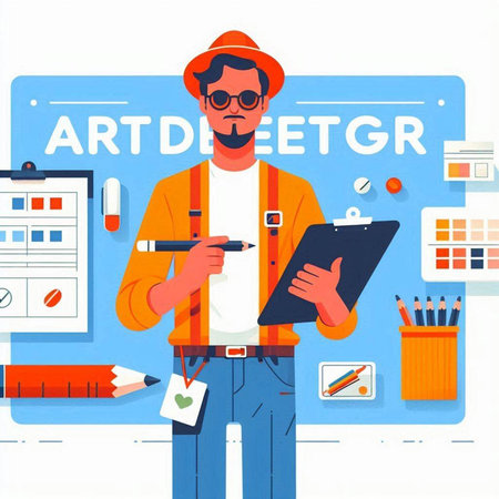 Architect at work in his office. Vector illustration in flat styleのイラスト素材