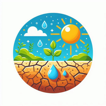 Illustration of earth with water drop and sun, vector illustration.のイラスト素材