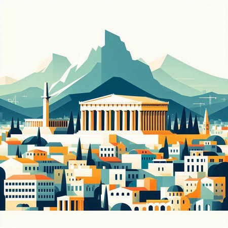 Vector illustration of Athens, Greece. Travel and tourism background. Retro style.のイラスト素材