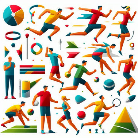 Set of sports icons and elements. Vector illustration in flat style.のイラスト素材