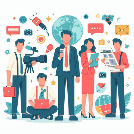 Journalism and news concept. Vector illustration in flat cartoon style.のイラスト素材