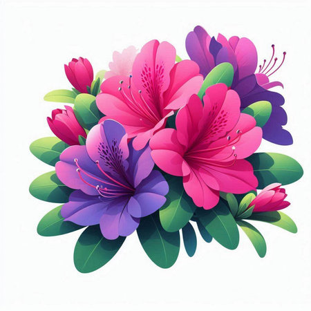 Bouquet of pink and purple rhododendrons on a white backgroundのイラスト素材