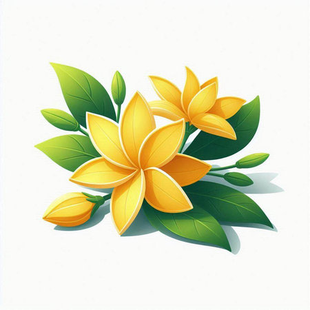Plumeria flowers with leaves on white background. Vector illustration.のイラスト素材