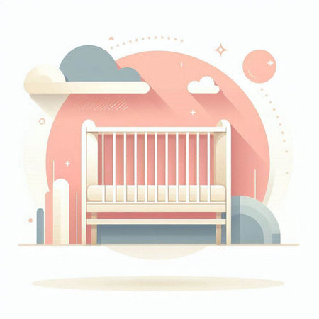 Cute baby room with crib, vector illustration in flat style.のイラスト素材