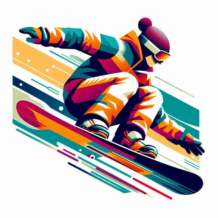 Snowboarder jumping with snowboard. Colorful vector illustration.のイラスト素材