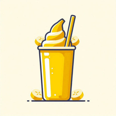 Banana smoothie in a glass with a straw. Vector illustration.のイラスト素材
