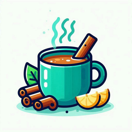Cup of hot mulled wine with cinnamon and lemon. Vector illustration.のイラスト素材