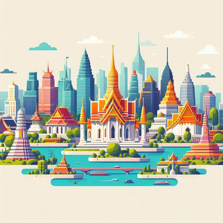 Bangkok, Thailand. Landmarks of the world. Vector illustrationのイラスト素材