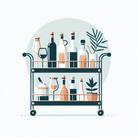 Shelves with bottles of wine. Vector illustration in flat styleのイラスト素材