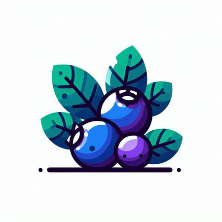 Blueberry with leaves on white background. Vector illustration in flat style.のイラスト素材