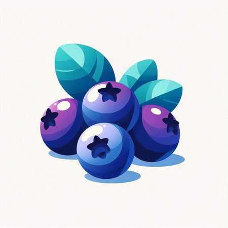 Blueberry with leaves on a white background. Vector illustration in cartoon style.のイラスト素材