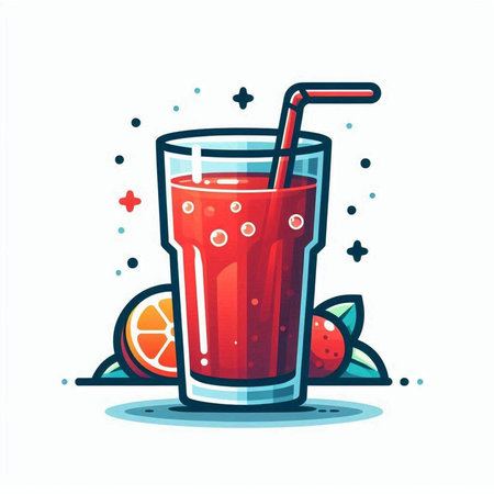 Fruit juice in a glass with a straw. Vector illustration.のイラスト素材