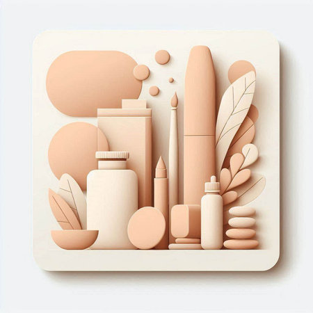 Natural cosmetics and skin care products in paper cut style. 3d illustrationのイラスト素材